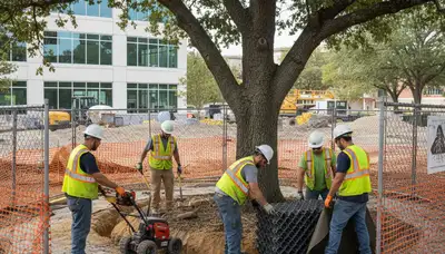 Tree care worker protecting roots in Fort Lauderdale, FL for storm damage prevention