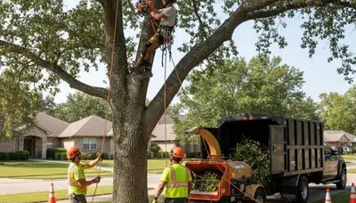 Fort Lauderdale, FL tree removal crew safely removing a hazardous tree from a property