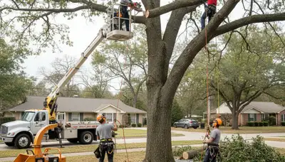 Fort Lauderdale, FL tree removal crew safely removing a hazardous tree from a residential property