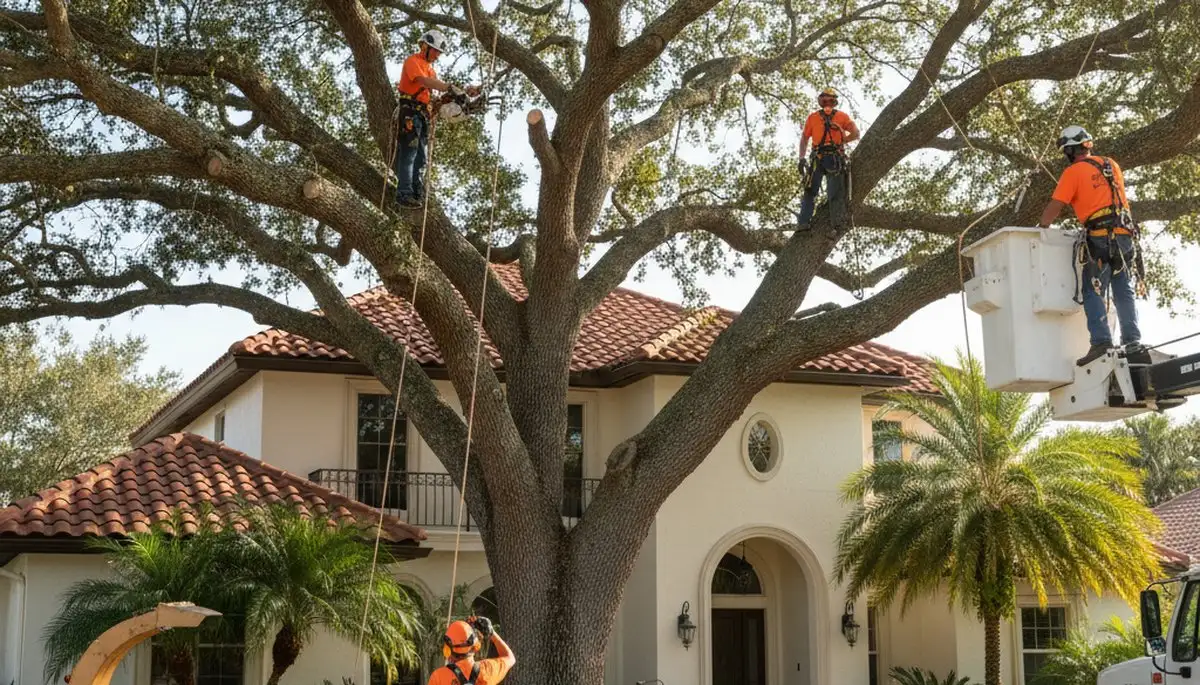 Fort Lauderdale, FL tree service crew removing a tree with professional equipment