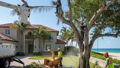Tree service crew in Fort Lauderdale, FL removing a tree for a residential property