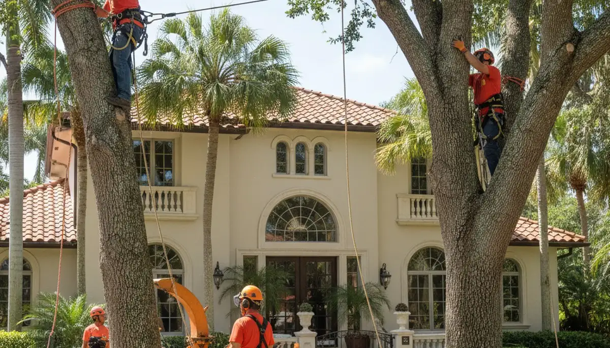 Tree service crew in Fort Lauderdale, FL removing a hazardous tree safely
