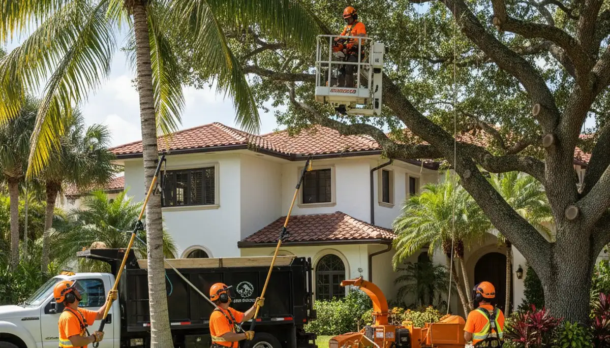 Tree service crew in Fort Lauderdale, FL removing a tree for safe property protection