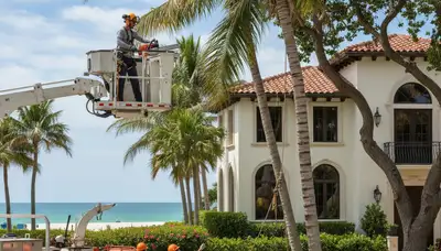 Tree service crew trimming tree in Fort Lauderdale, FL for safe residential property maintenance