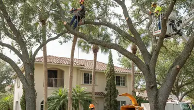 Fort Lauderdale, FL tree service crew removing a tree for safe residential property protection