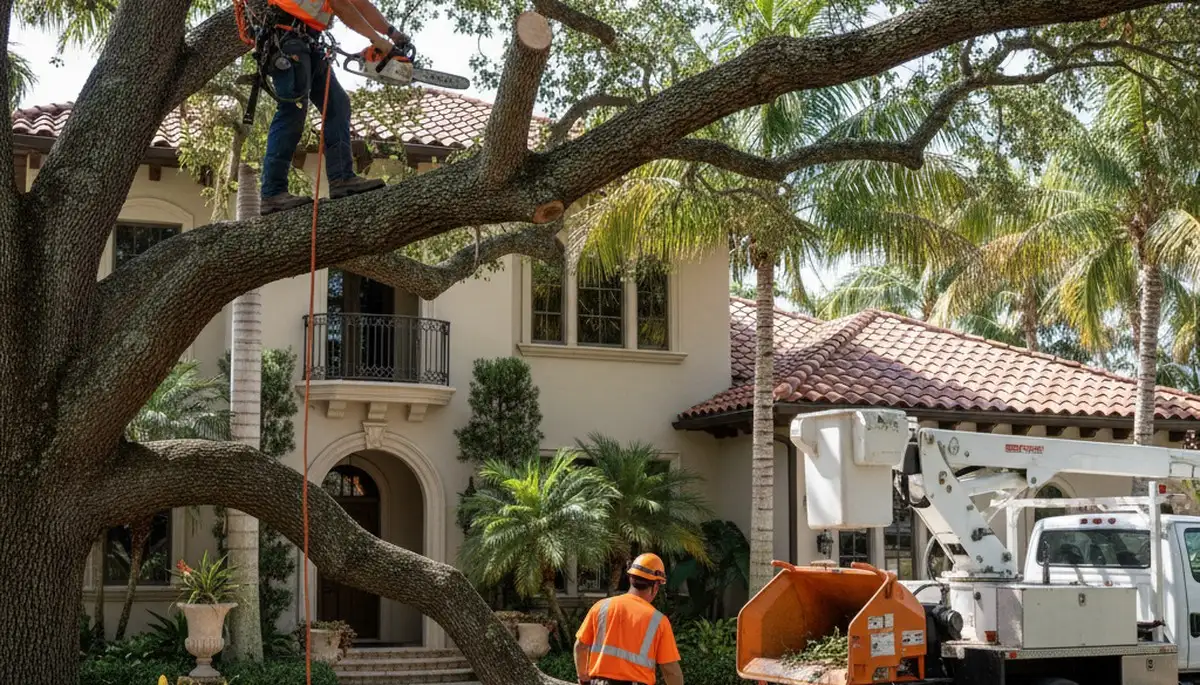 Tree service crew in Fort Lauderdale, FL providing professional tree removal and trimming onsite