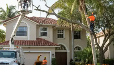 Tree service crew in Fort Lauderdale, FL removing a tree for safe residential property cleanup