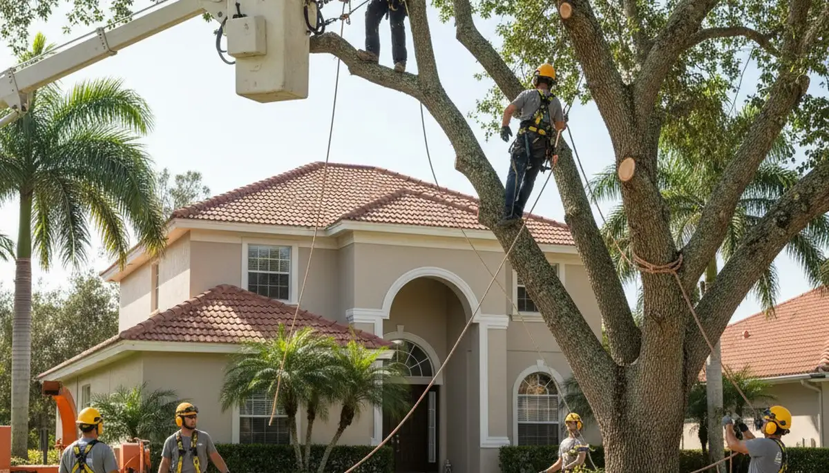 Tree service team removing a tree in Fort Lauderdale, FL for safe residential property maintenance