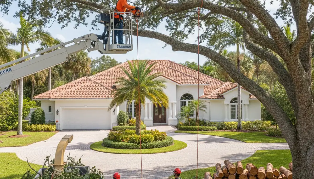 Tree service crew in Fort Lauderdale, FL removing a tree for safe residential property maintenance