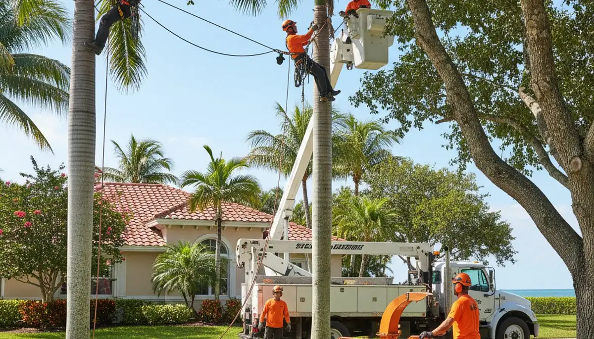 Tree service crew removing a tree in Fort Lauderdale, FL for safe residential property clearance